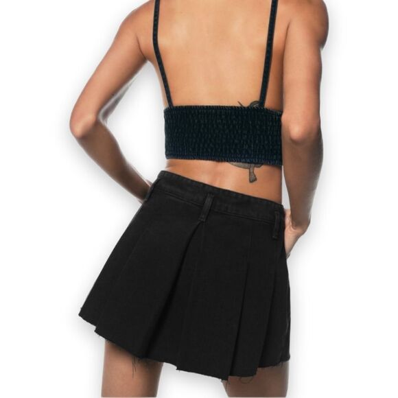 Zara Black Denim Cut Out Crop Top With Rhinestones Ruched Back  US XS - Picture 4 of 11
